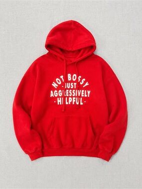 Red Graphic Hooded Sweater with Slogan
